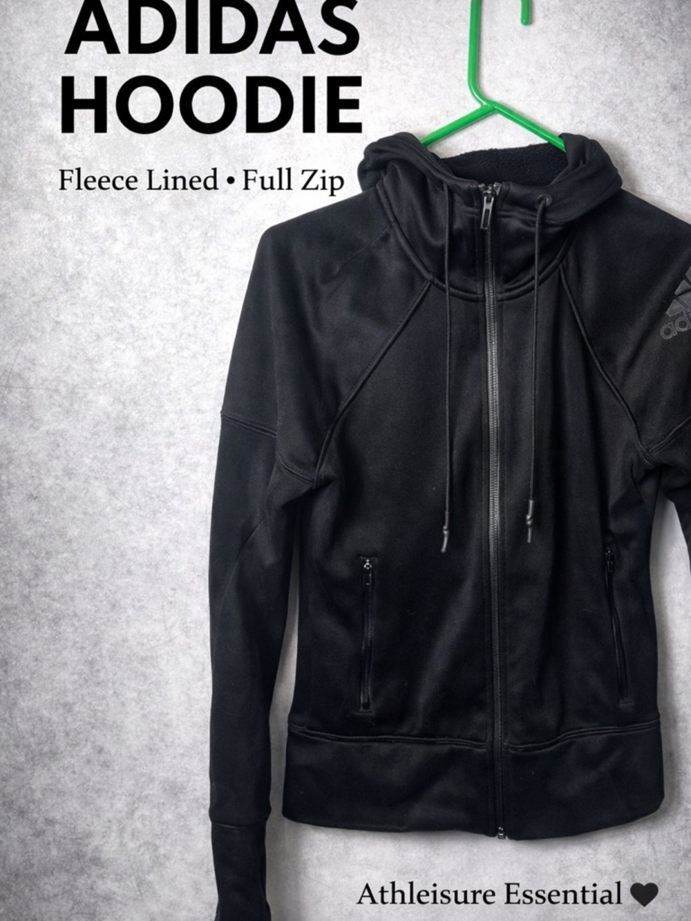 Adidas Black Full Zip Hoodie Womens XS Athletic Jacket Fleece Lined